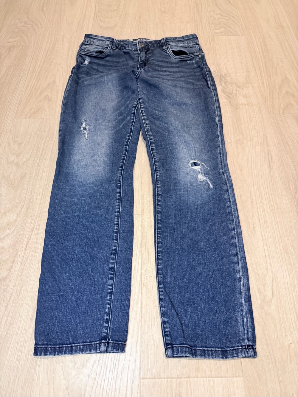 Kut Dark Blue Distressed Straight-Leg Jeans